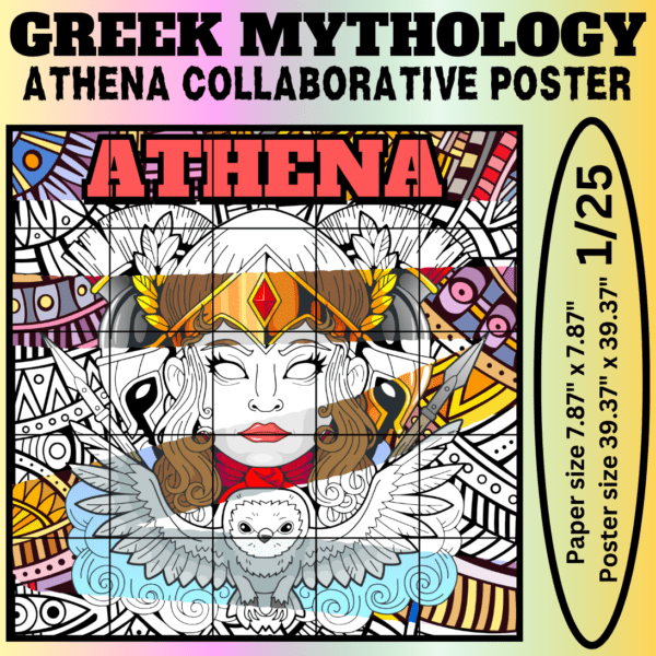 Athena Collaborative Coloring Poster | Greek Mythology Group Activity | Classroom Community Art | Mindfulness Printable | Ancient Greece