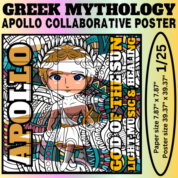 Apollo Collaborative Coloring Poster | Greek Mythology Group Activity | Classroom Community Art | Mindfulness Printable | Ancient Greece