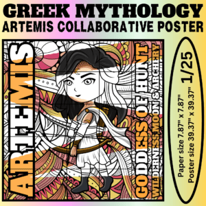 Artemis Collaborative Coloring Poster | Greek Mythology Group Activity | Classroom Community Art | Mindfulness Printable | Ancient Greece