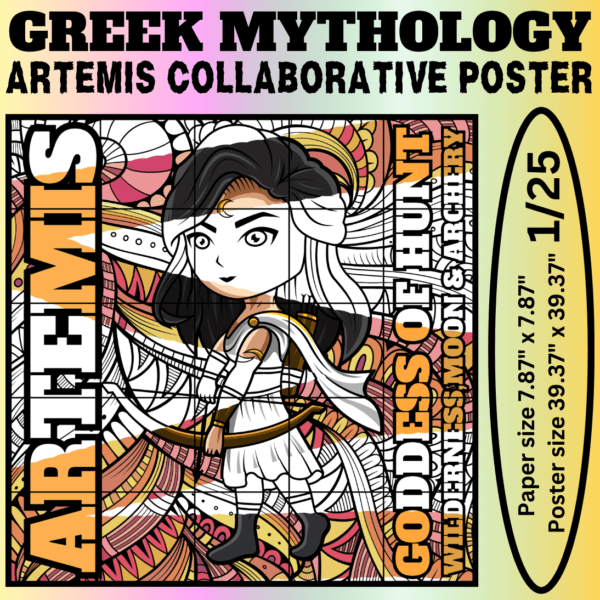 Artemis Collaborative Coloring Poster | Greek Mythology Group Activity | Classroom Community Art | Mindfulness Printable | Ancient Greece