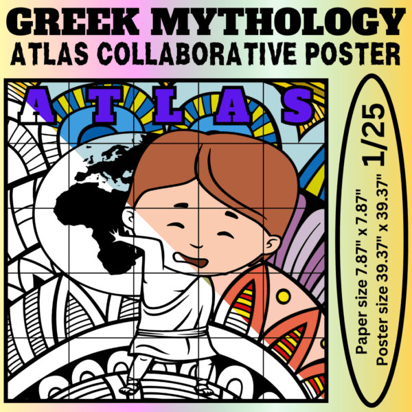Atlas Collaborative Coloring Poster | Greek Mythology Group Activity | Classroom Community Art | Mindfulness Printable | Ancient Greece
