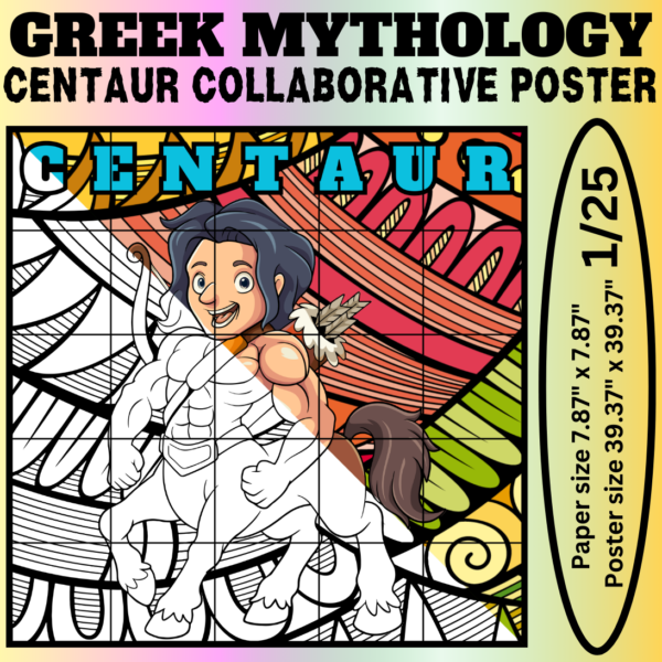 Centaur Collaborative Coloring Poster | Greek Mythology Group Activity | Classroom Community Art | Mindfulness Printable | Ancient Greece