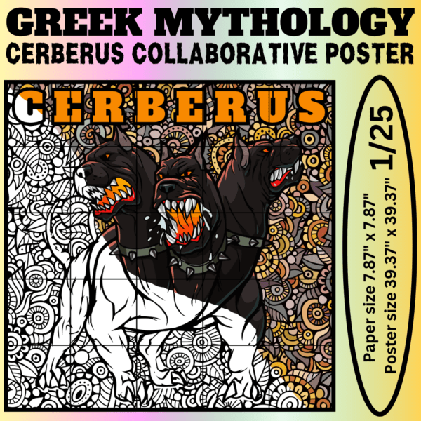 Cerberus Collaborative Coloring Poster | Greek Mythology Group Activity | Classroom Community Art | Mindfulness Printable | Ancient Greece