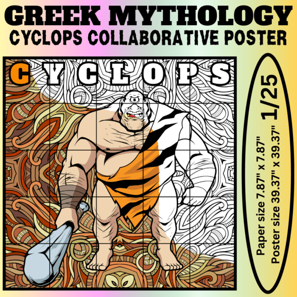 Cyclops Collaborative Coloring Poster | Greek Mythology Group Activity | Classroom Community Art | Mindfulness Printable | Ancient Greece