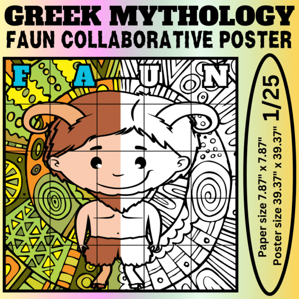 Faun Collaborative Coloring Poster | Greek Mythology Group Activity | Classroom Community Art | Mindfulness Printable | Ancient Greece