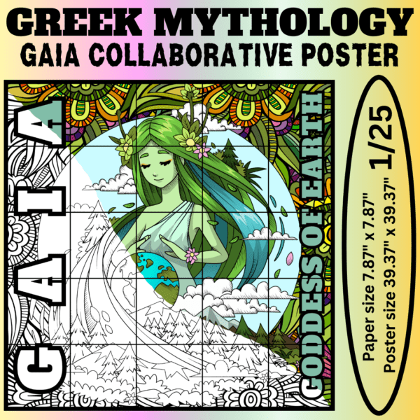 Gaia Collaborative Coloring Poster | Greek Mythology Group Activity | Classroom Community Art | Mindfulness Printable | Ancient Greece